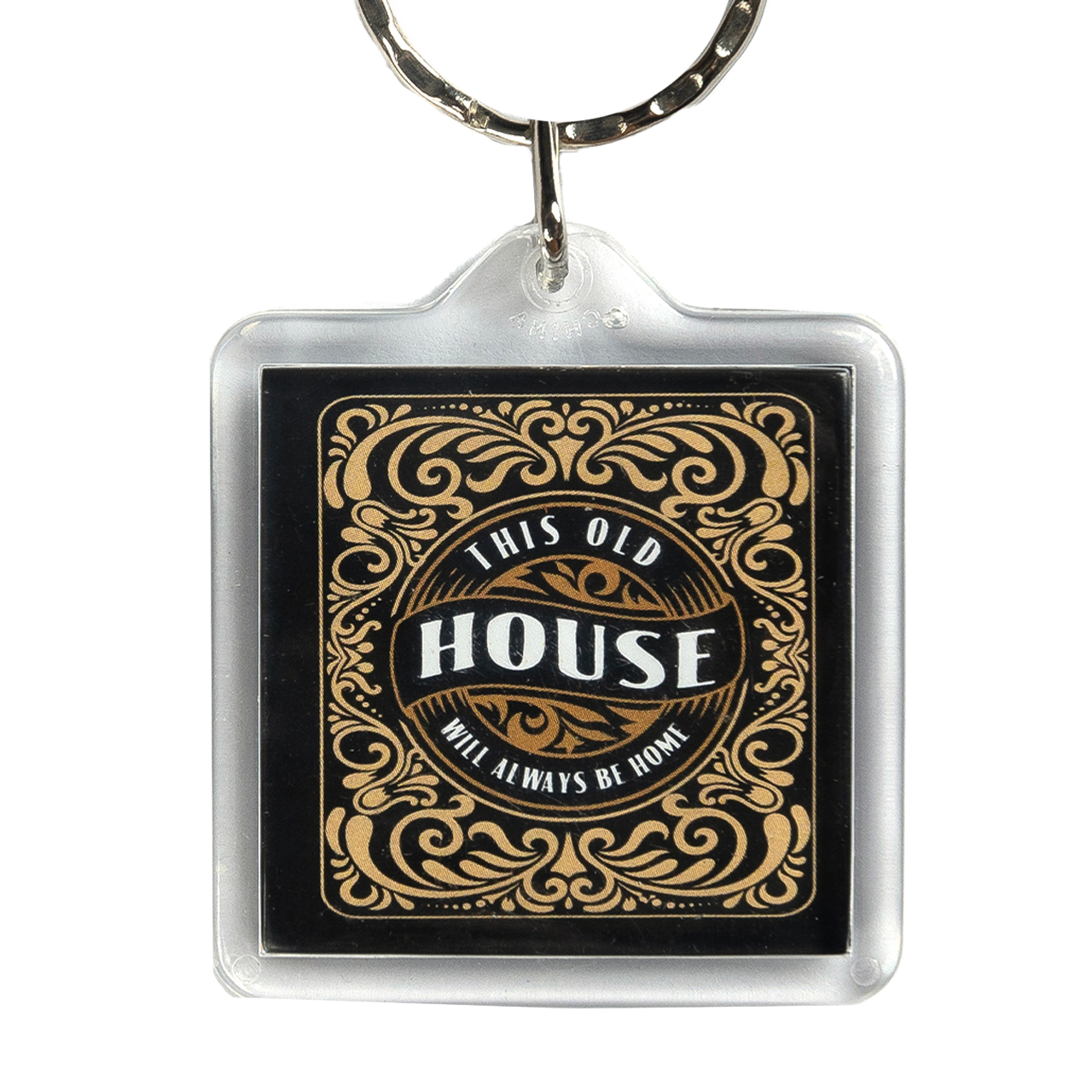 Keychain featuring "This Old House Will Always Be Home" text on one side and the Clint Black logo on the other.