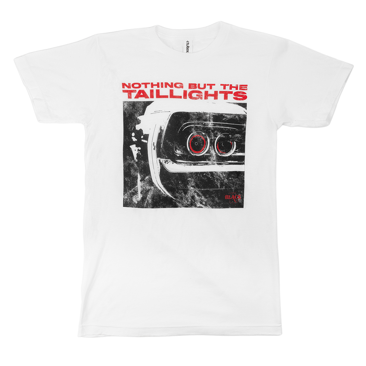white tee features a distressed taillights image with text above that reads "Nothing But The Taillights" and the Clint Black logo.