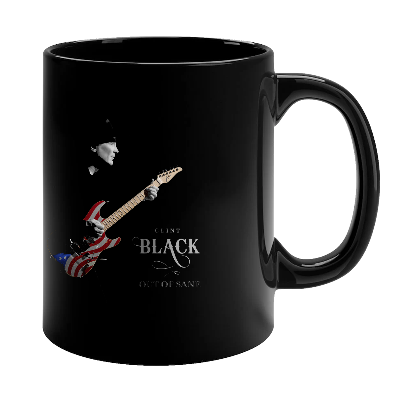 mug features a black Clint Black graphic on the front