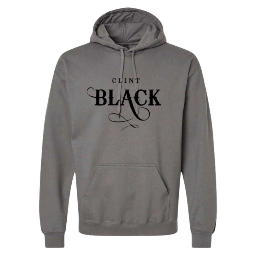 charcoal hoodie features the Clint Black Logo on the front