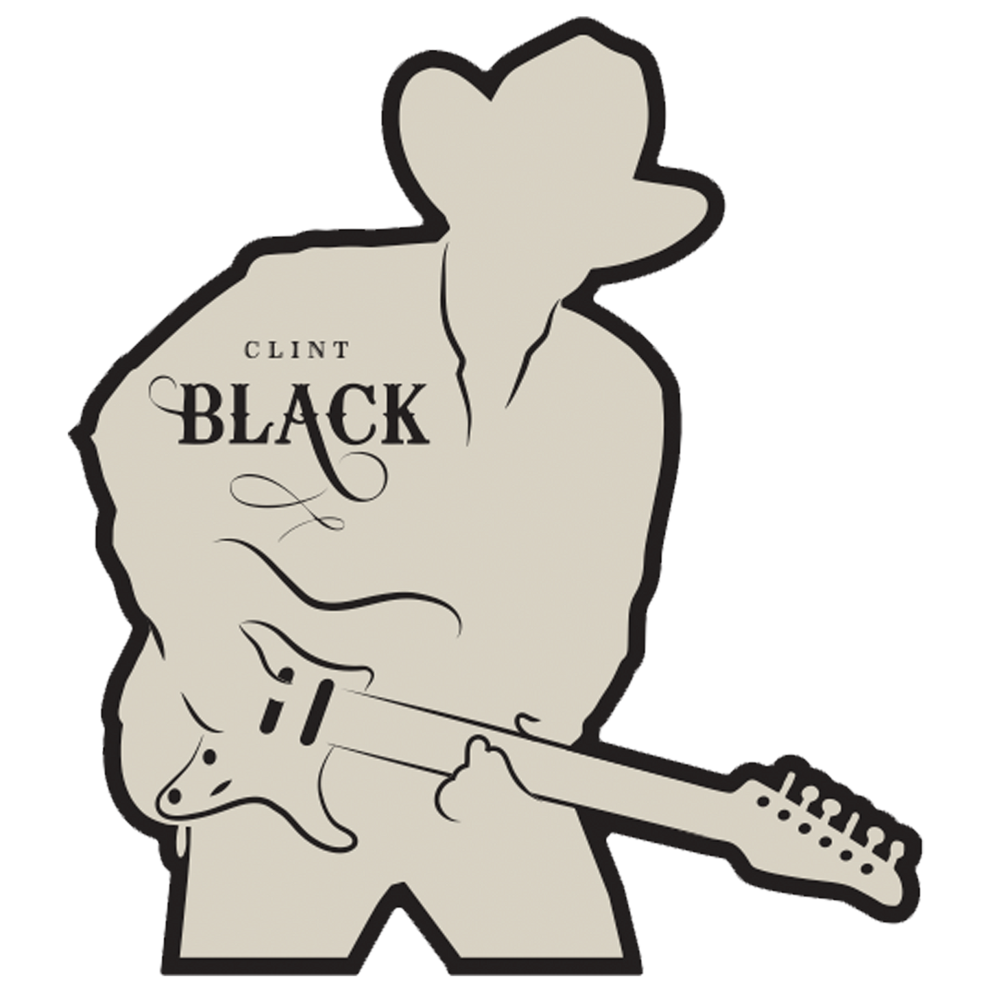 Magnet featuring a silhouette of Clint Black playing guitar with the Clint Black Logo