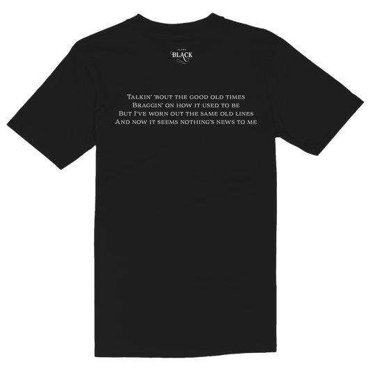 black tee features an illustration of the Ernie's Ice House building on the front with the Clint Black logo on the back neck, and lyrics underneath