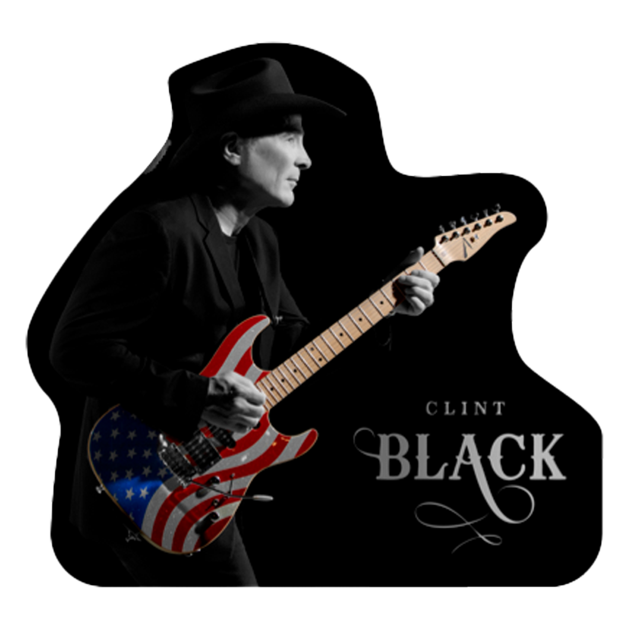 magnet features a Clint Black playing guitar graphic on the front