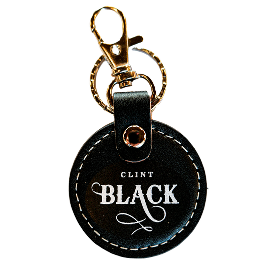 leather keychain features the text "Killin' Time" on one side and the Clint Black logo on the other side.